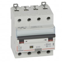 Автоматический выключатель дифференциального тока DX³ 6000, 10 кА, тип характеристики С, 4П, 400 В~, 16 А, тип AС, 30 мА, 4 модуля, артикул 411186  Legrand