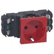 Розетка Legrand MOSAIC, скрытый монтаж, с заземлением, красный, артикул 077411
