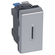 Переключатель 1-клавишный Legrand MOSAIC, с подсветкой, скрытый монтаж, алюминий, артикул 079202