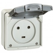 Розетка Legrand PLEXO 55, открытый монтаж, с заземлением, серый, артикул 091655