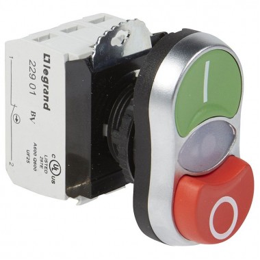 Кнопка двойная Legrand Osmoz 22.3 мм, 24В, IP66, Зеленый, артикул 023765